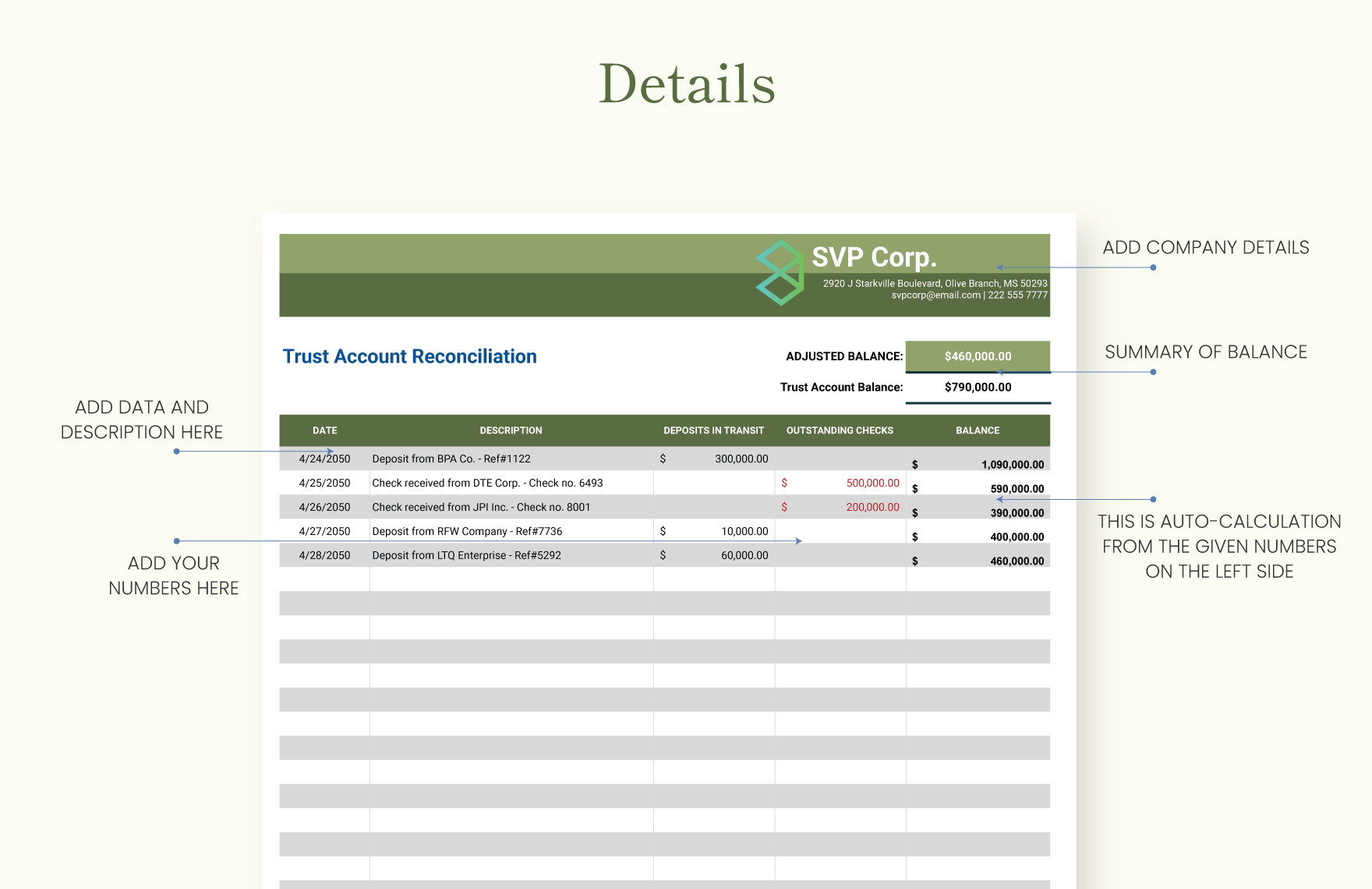 Trust Account Reconciliation Template in Excel Google Sheets