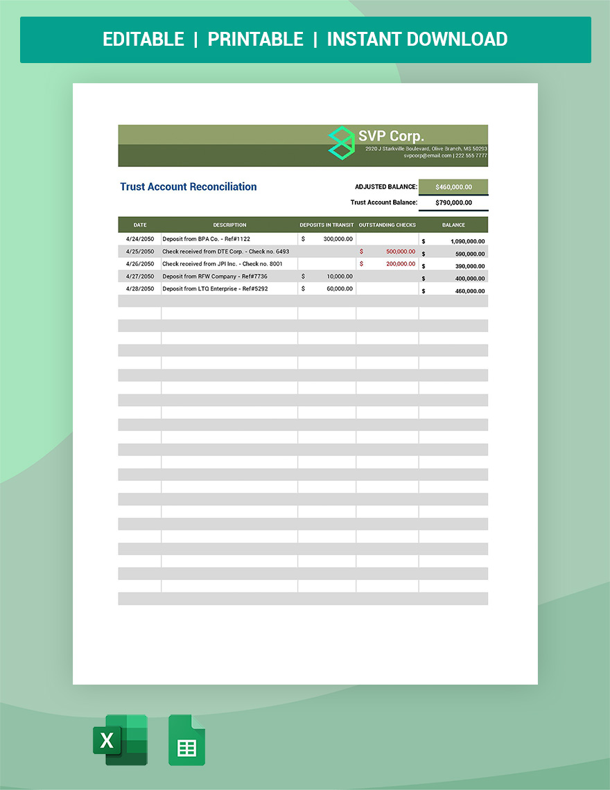 Trust Account Reconciliation Template Google Sheets Excel Template net