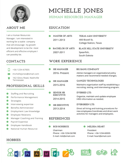 Professional HR Resume Template - Illustrator, InDesign, Word, Apple Pages, PSD, Publisher