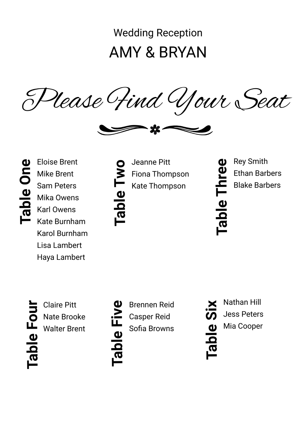 Minimal Table Seating Chart Template