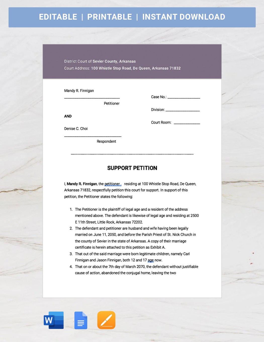 Support Petition Template