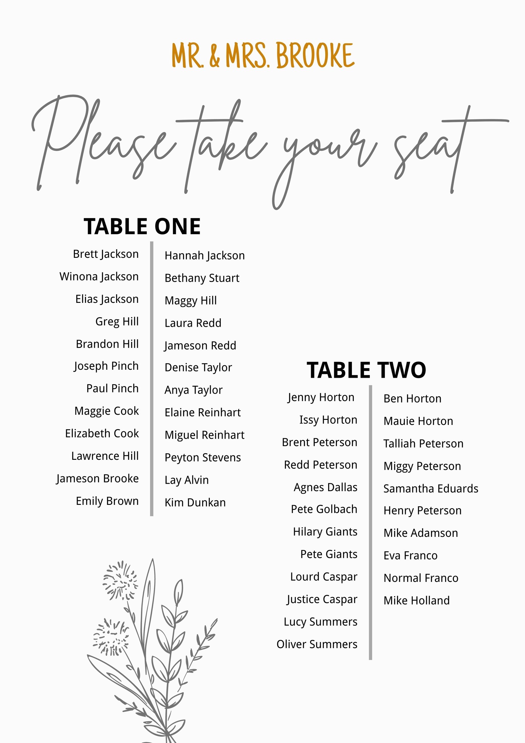 Long Table Seating Chart