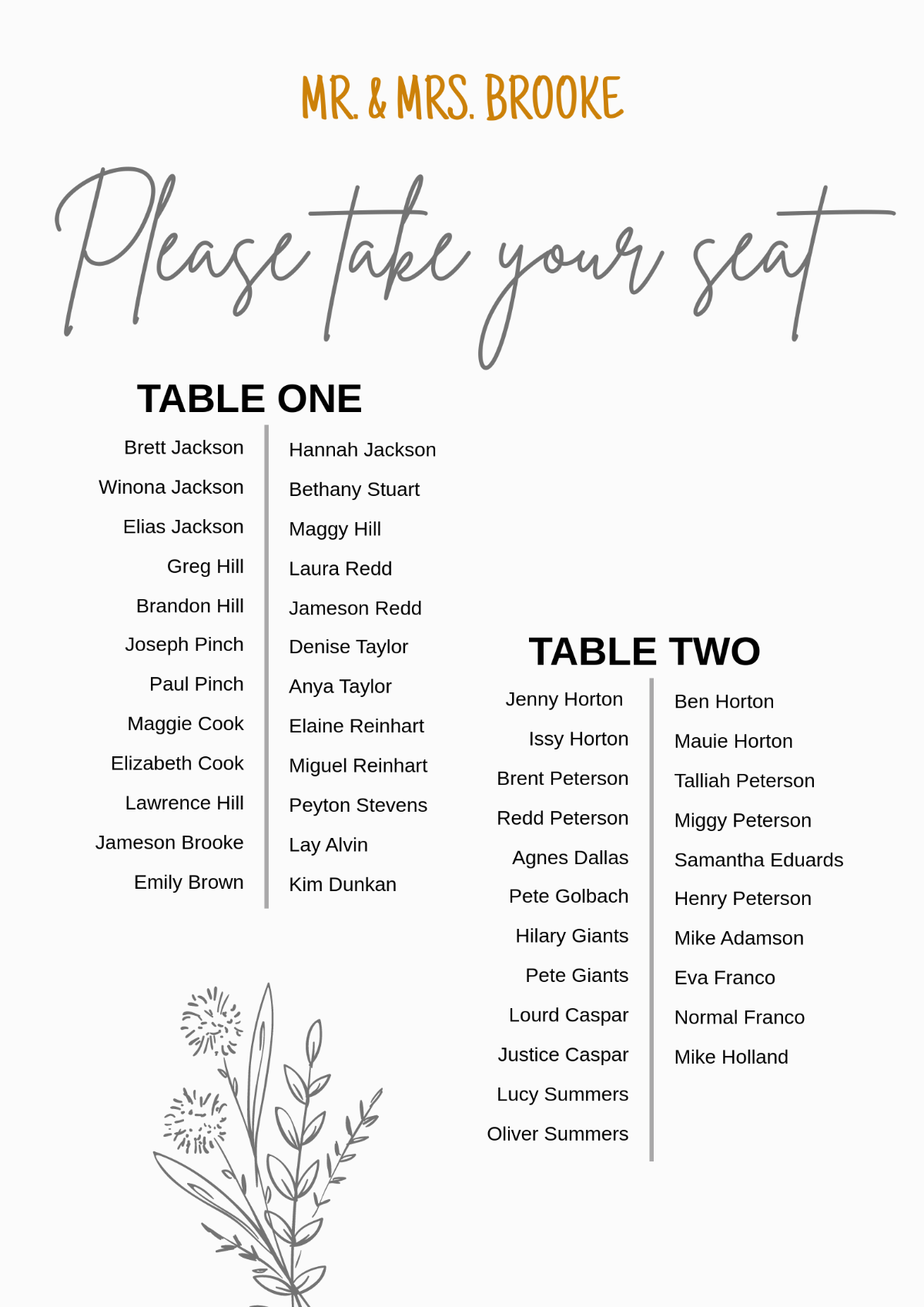Long Table Seating Chart Template
