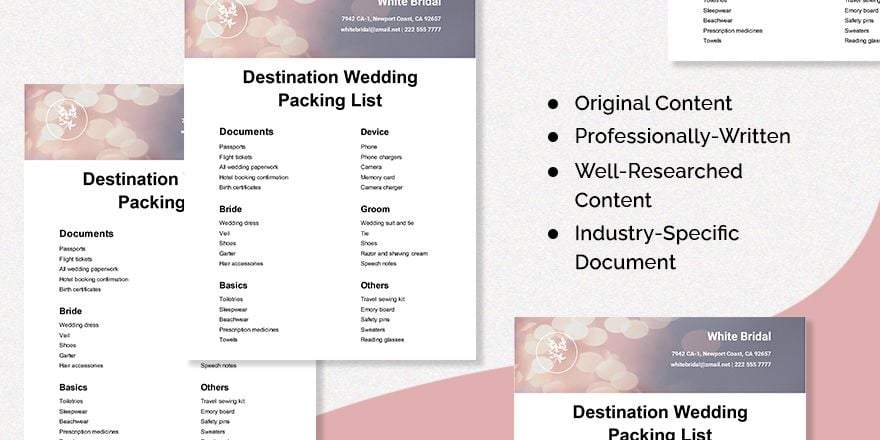 Destination Wedding Packing List Template