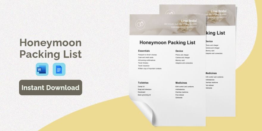 Free Honeymoon Packing List Template in Word, Google Docs, Apple Pages