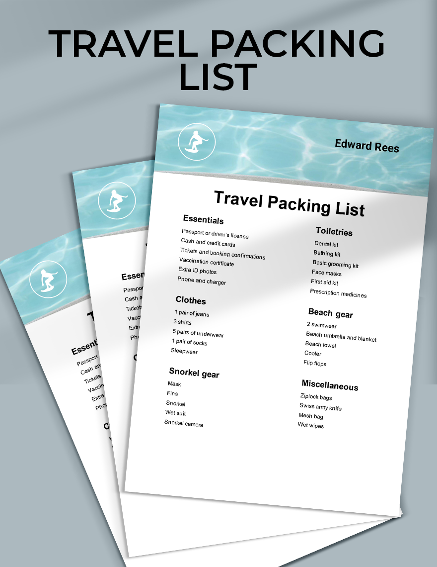 Travel Packing List Template Google Docs Word Apple Pages