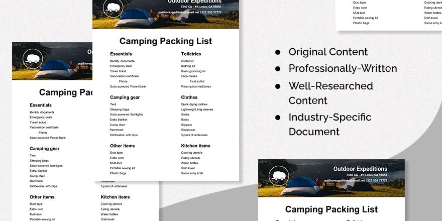 Camping Packing List Template