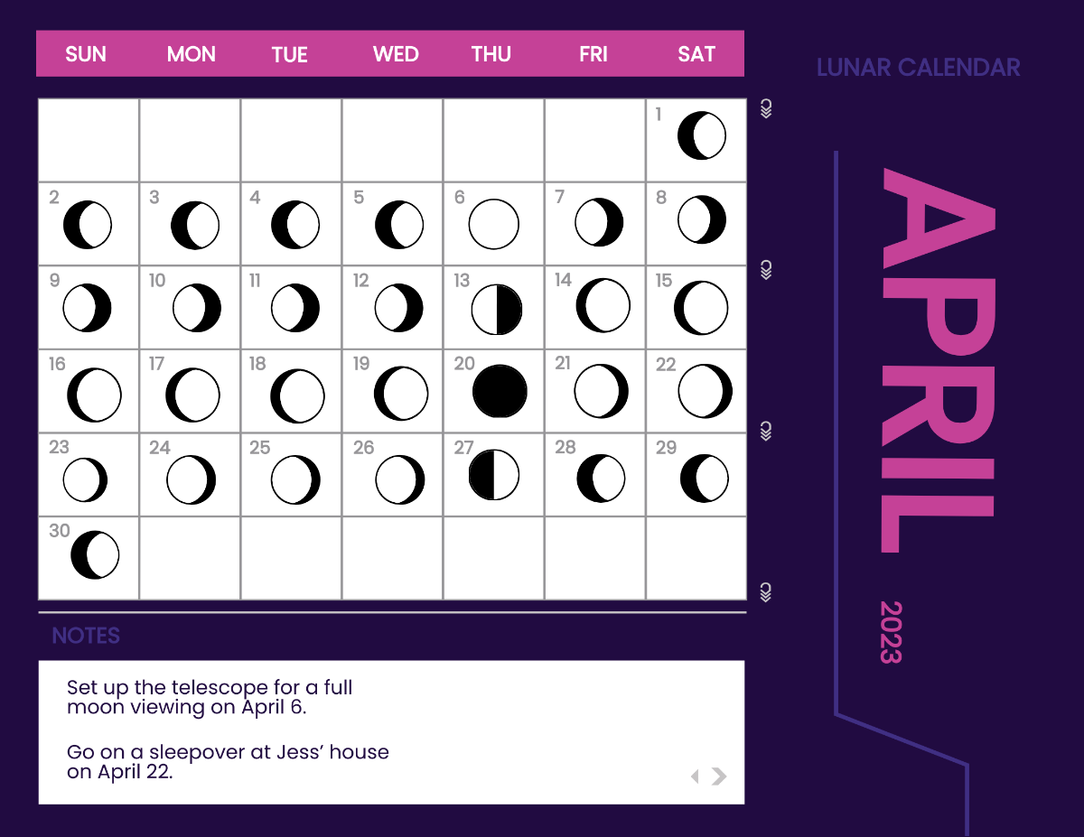 April 2023 Calendar With Moon Phases Template