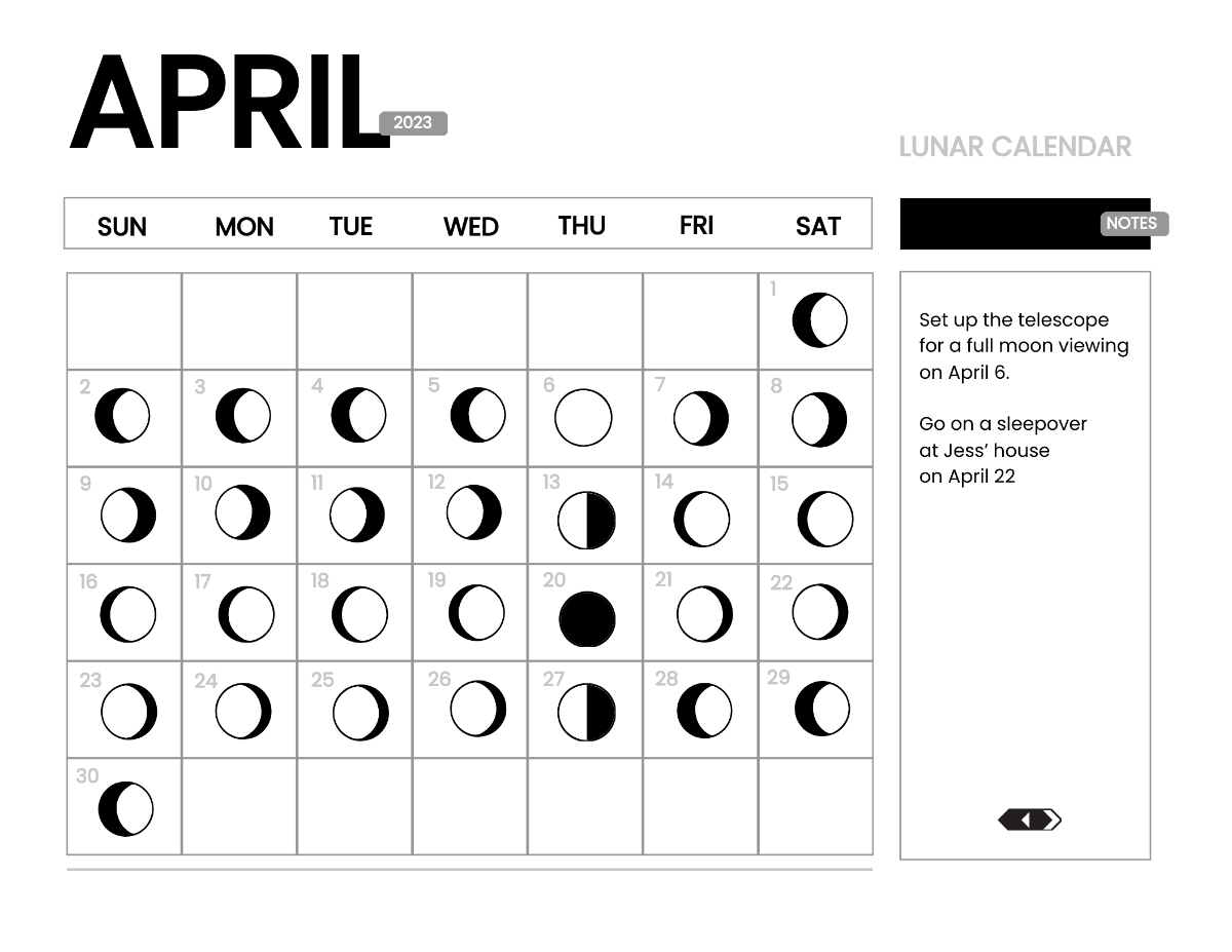 Lunar Calendar April 2023 Template