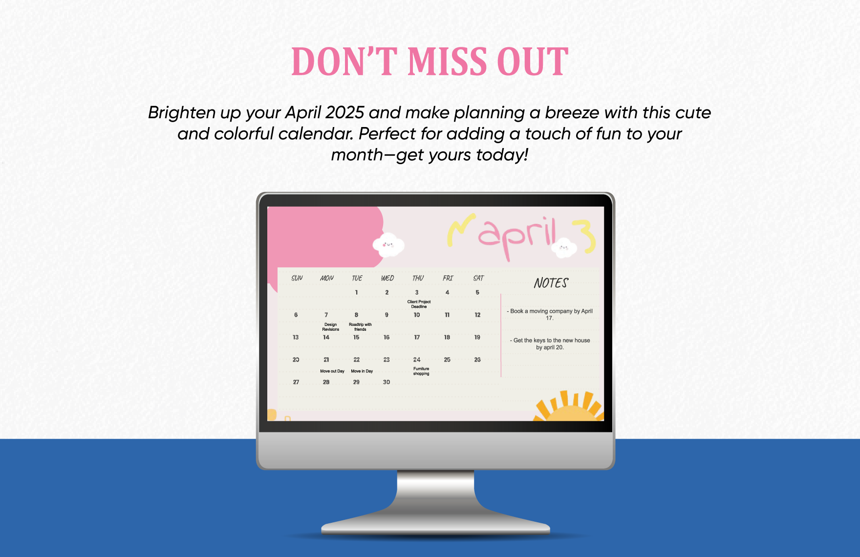 Cute April 2025 Calendar Template