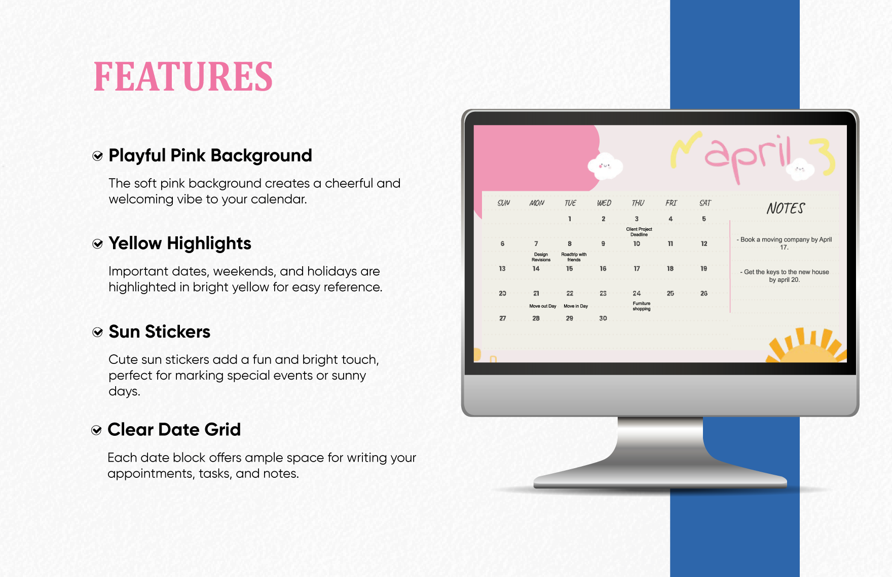 Cute April 2025 Calendar Template