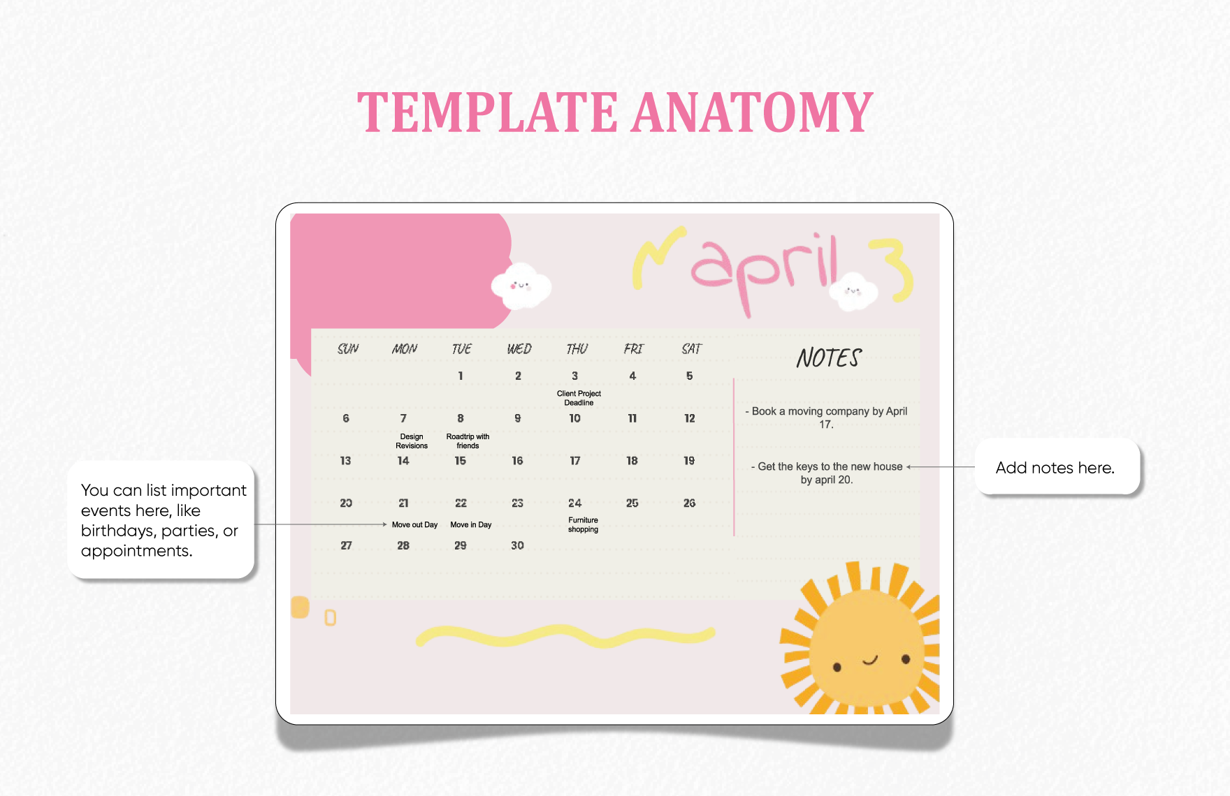 Cute April 2025 Calendar Template