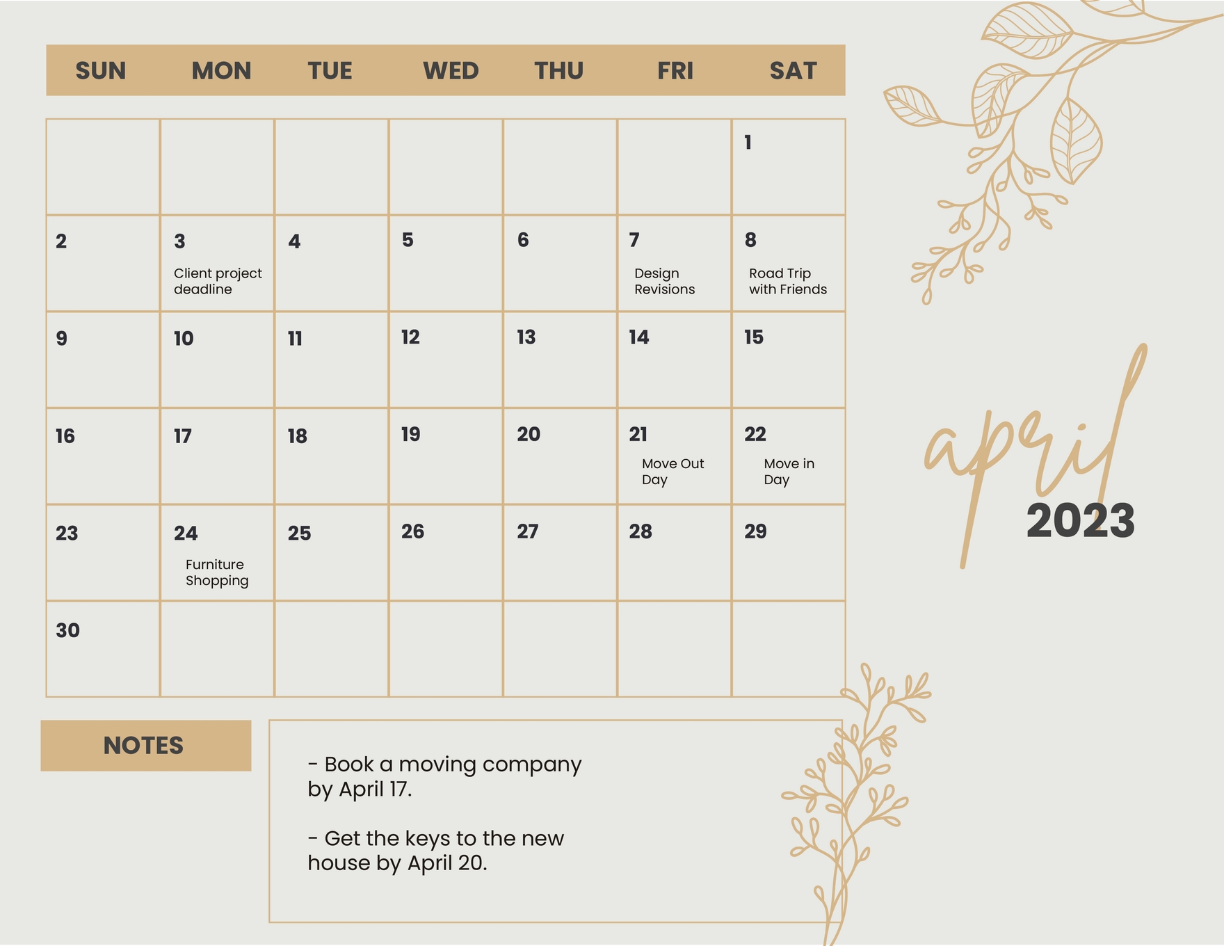 Floral April 2023 Calendar Template - Download in Word, Google Docs