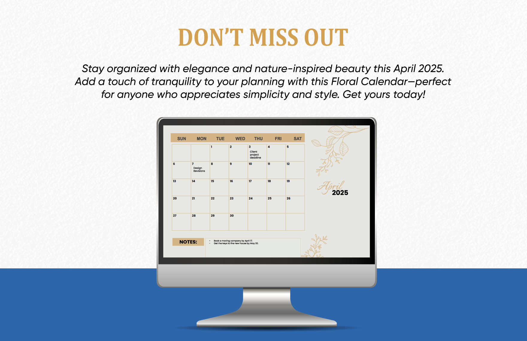 Floral April 2025 Calendar Template