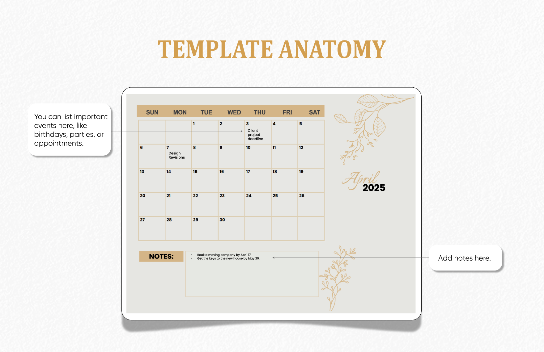 Floral April 2025 Calendar Template
