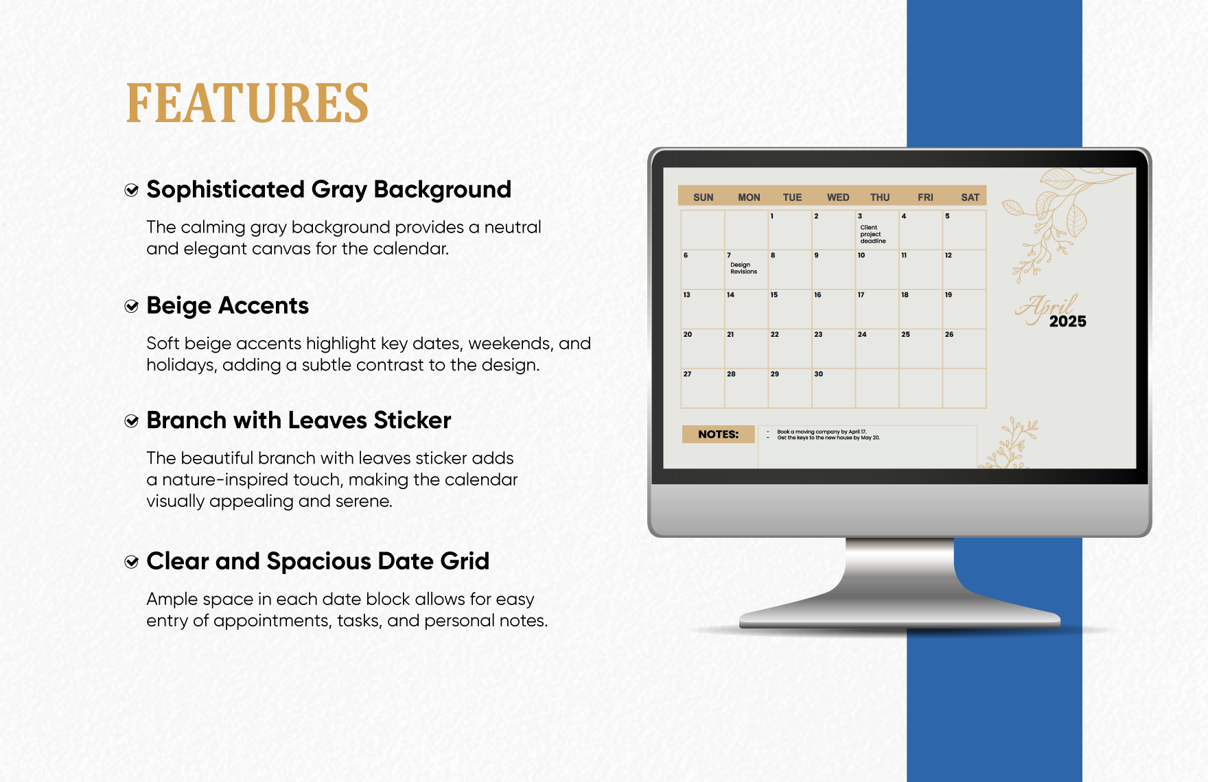 Floral April 2025 Calendar Template