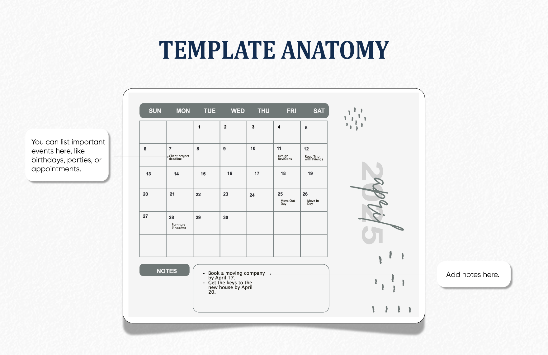 Pretty April 2025 Calendar