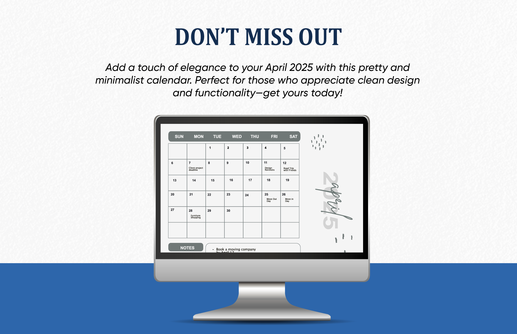 Pretty April 2025 Calendar