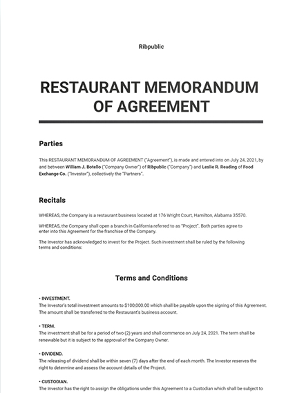 memorandum of agreement format