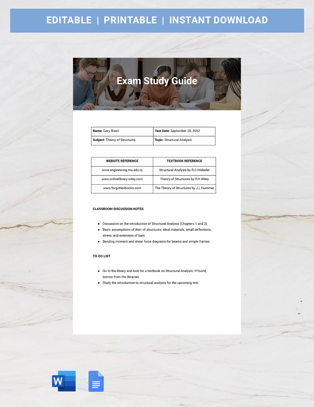 Study Guide Template For Google Docs