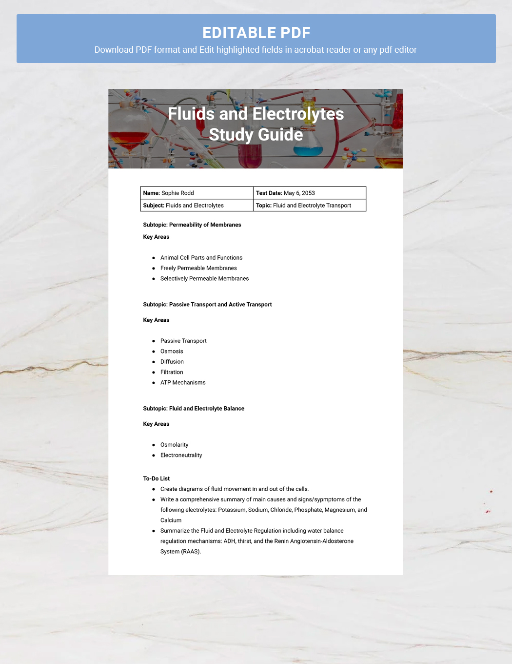 Fluids and Electrolytes Study Guide Template