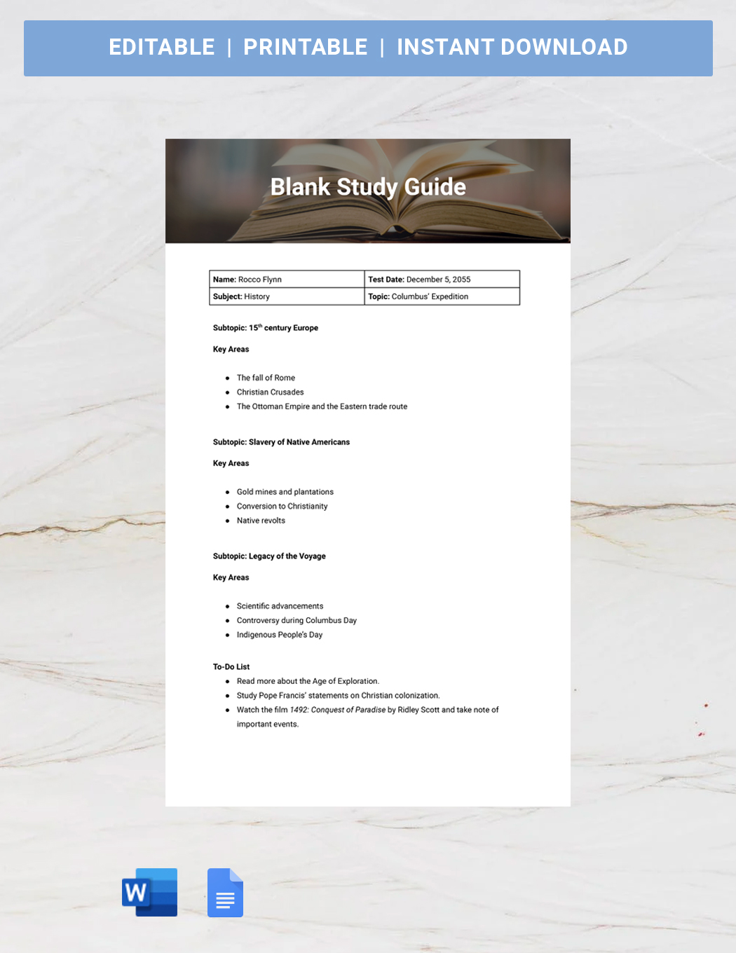 Study Guide Template Word