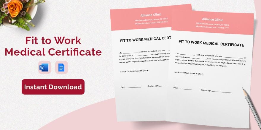 Fit To Work Medical Certificate Template in Word, Google Docs, Apple Pages