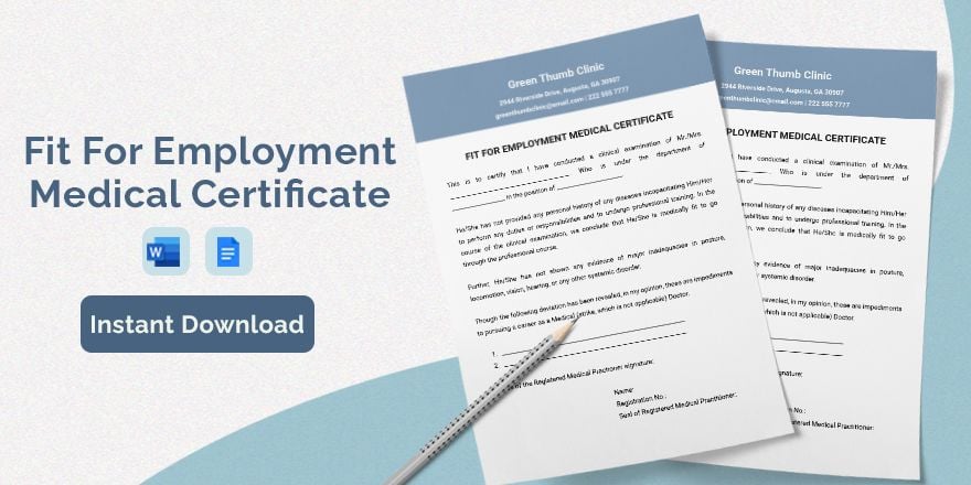 Fit For Employment Medical Certificate Template