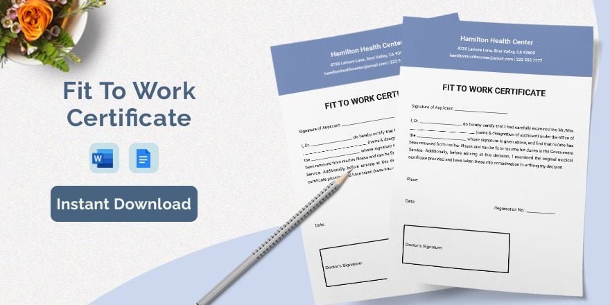 Sample Fit To Work Certificate Template