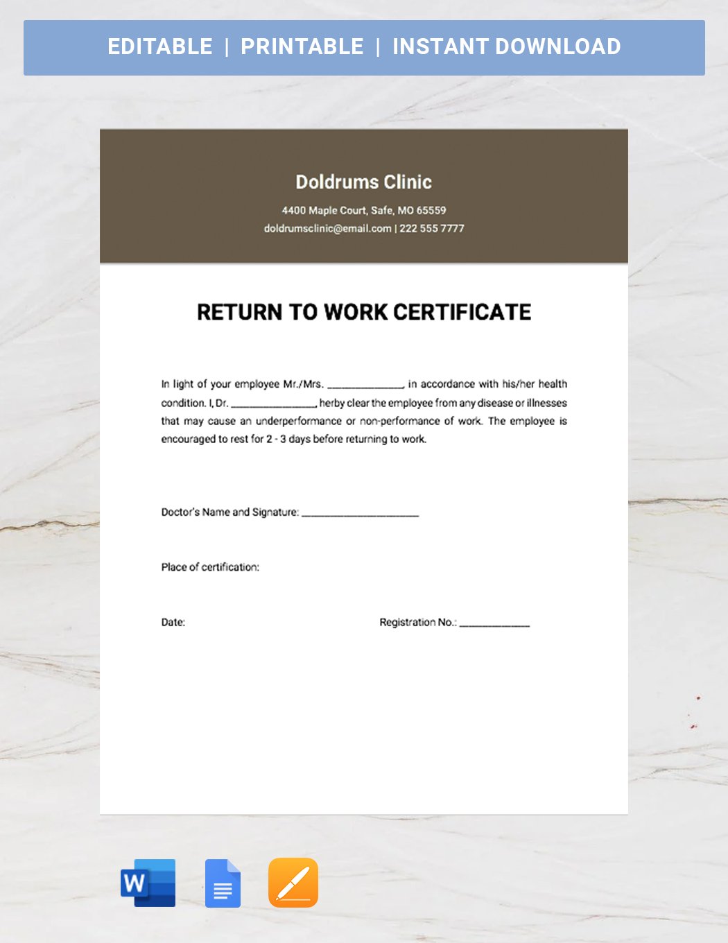 Return To Work Certificate Template
