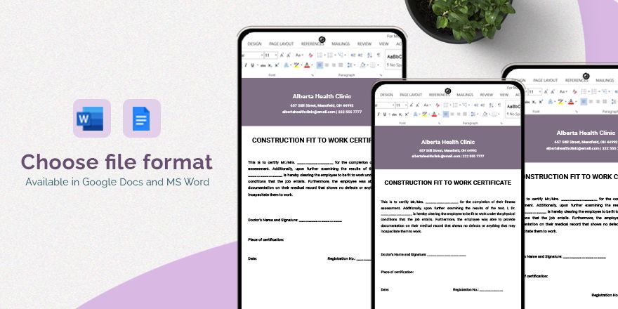 Construction Fit To Work Certificate Template