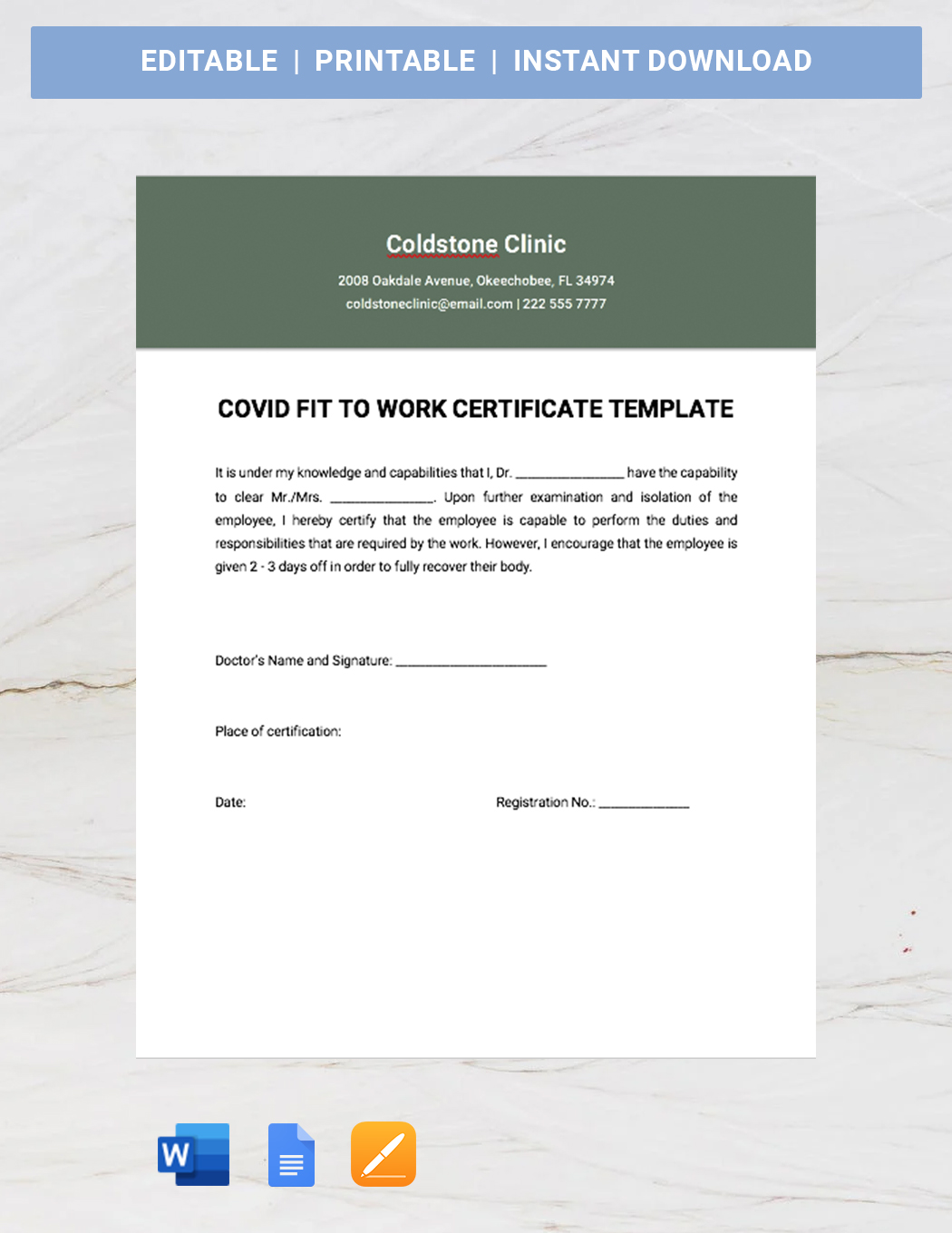 Covid Fit To Work Certificate Template