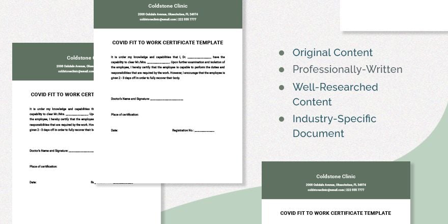 Covid Fit To Work Certificate Template