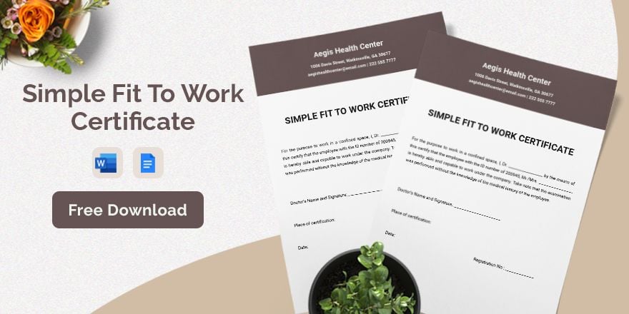 Simple Fit To Work Certificate Template