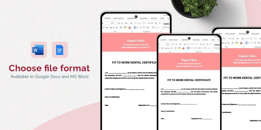 Fit To Work Dental Certificate Template