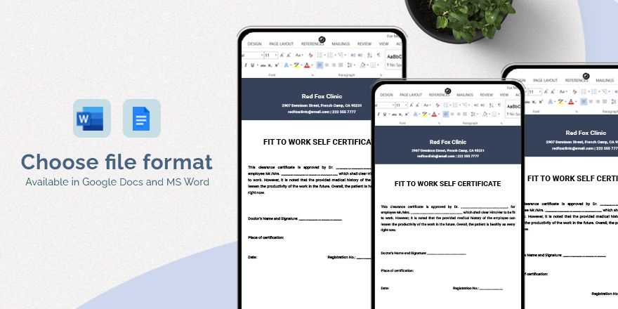 Fit To Work Self Certificate Template