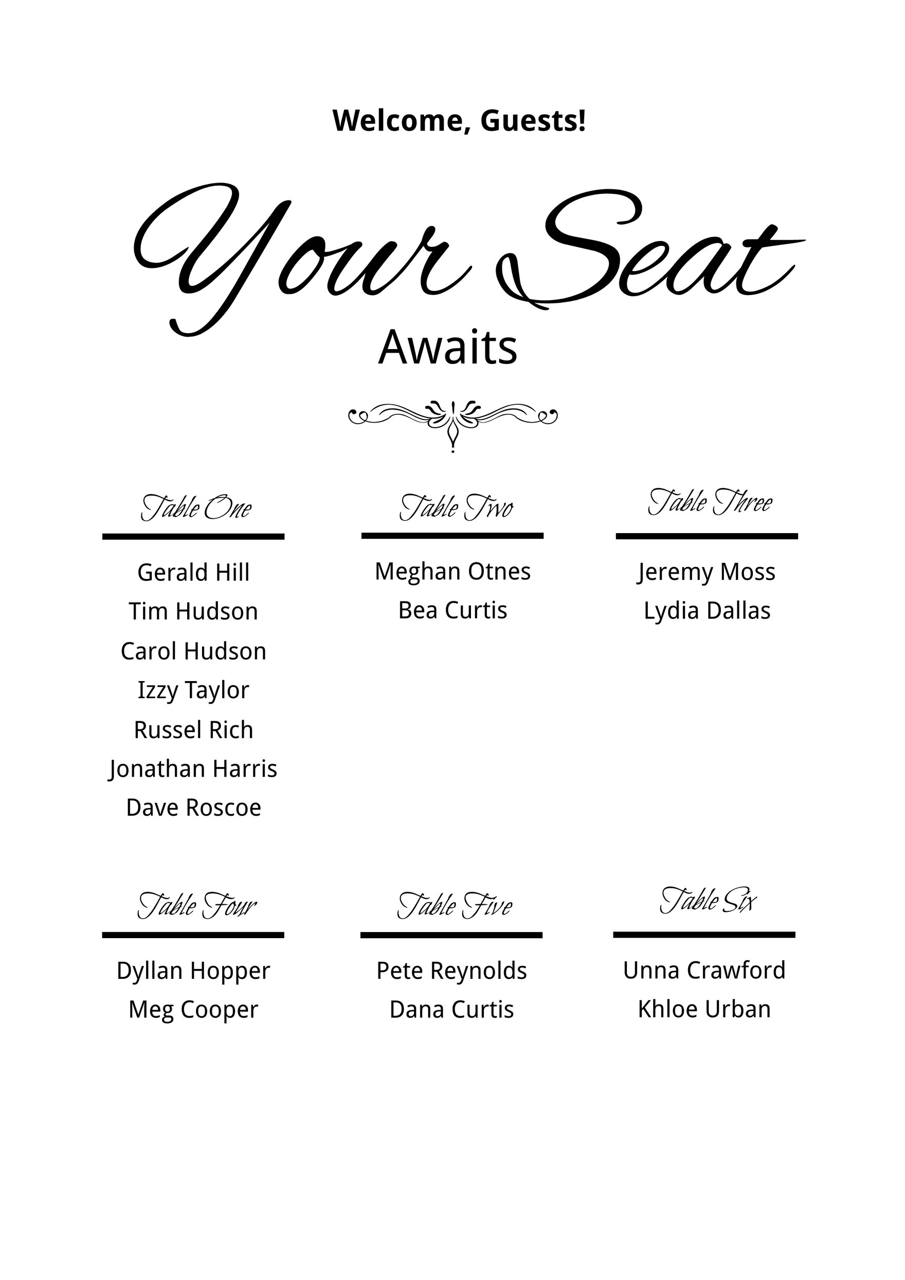 Free Classic Table Seating Chart