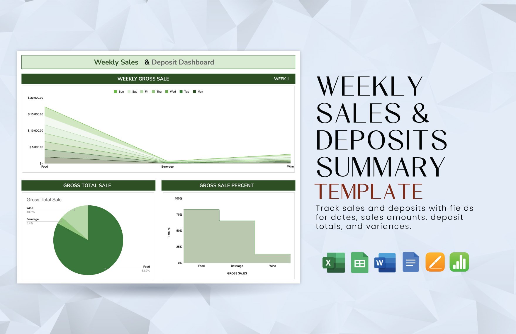 Weekly Sales & Deposits Summary Template in Word, Google Docs, Excel, Google Sheets, Apple Pages, Apple Numbers