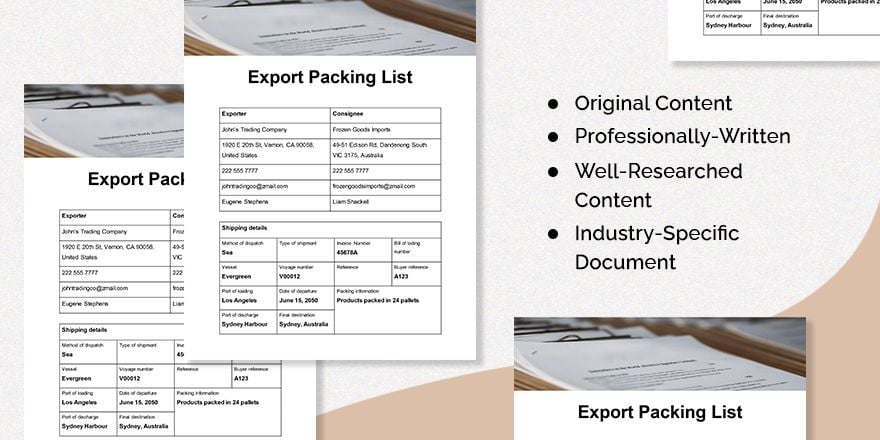 Export Packing List Template