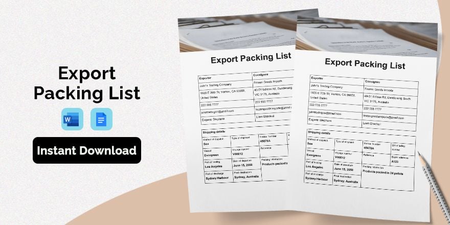 Export Packing List Template