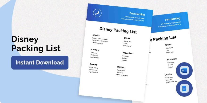 Disney Packing List Template