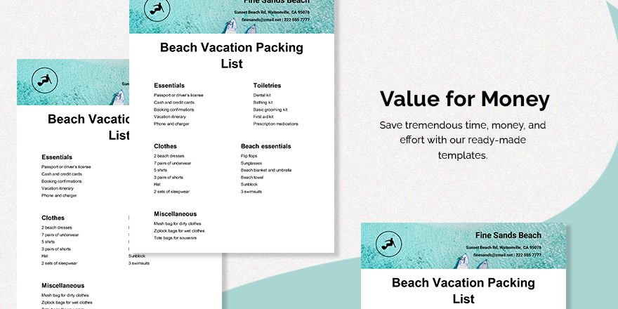 Beach Vacation Packing List Template