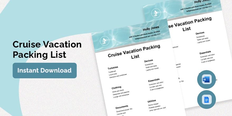 Cruise Vacation Packing List Template