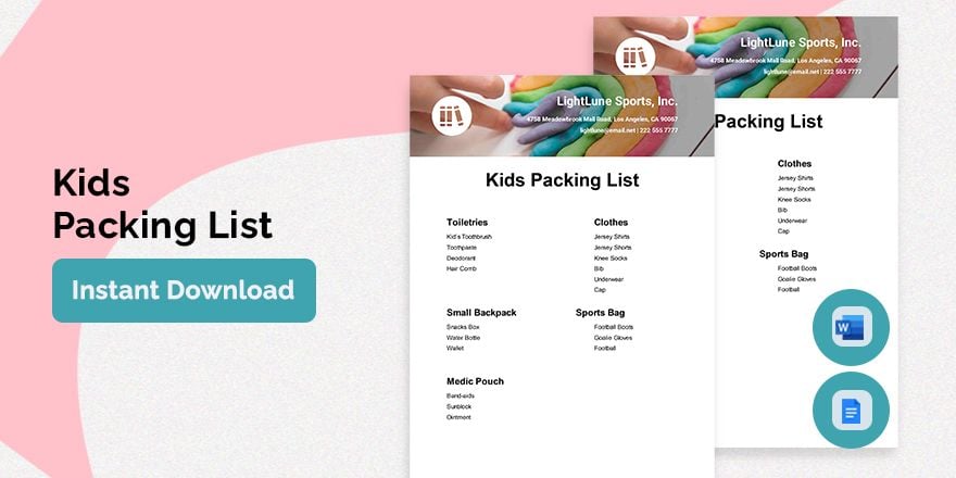 Kids Packing List Template in Word, Google Docs, Apple Pages