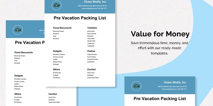 Pre Vacation Packing List Template