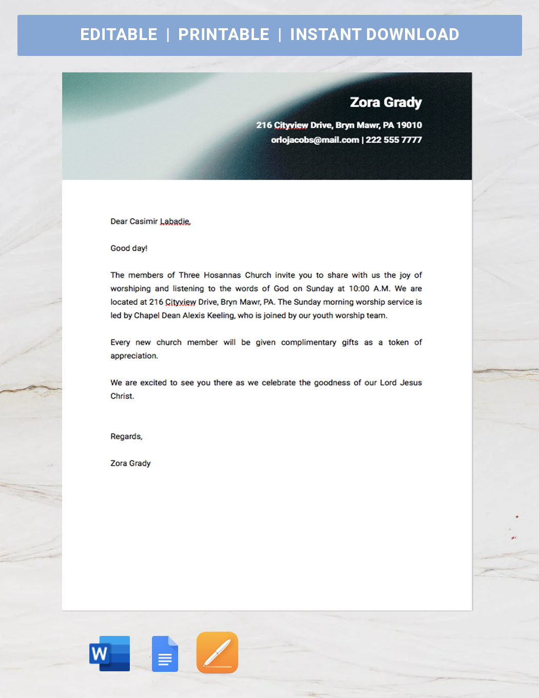 Free Free Sample Church Invitation Letter - Google Docs, Word, Apple ...