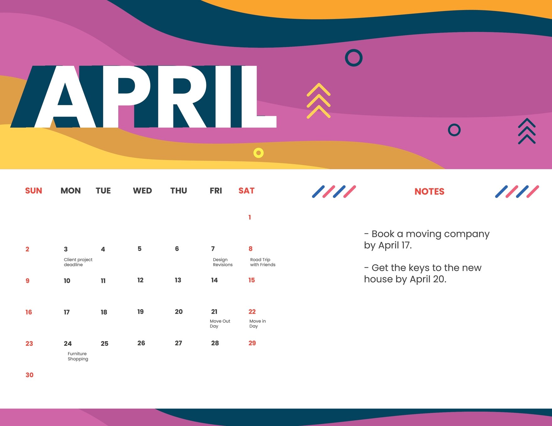 Pink April 2023 Calendar - Download in Word, Google Docs, Illustrator