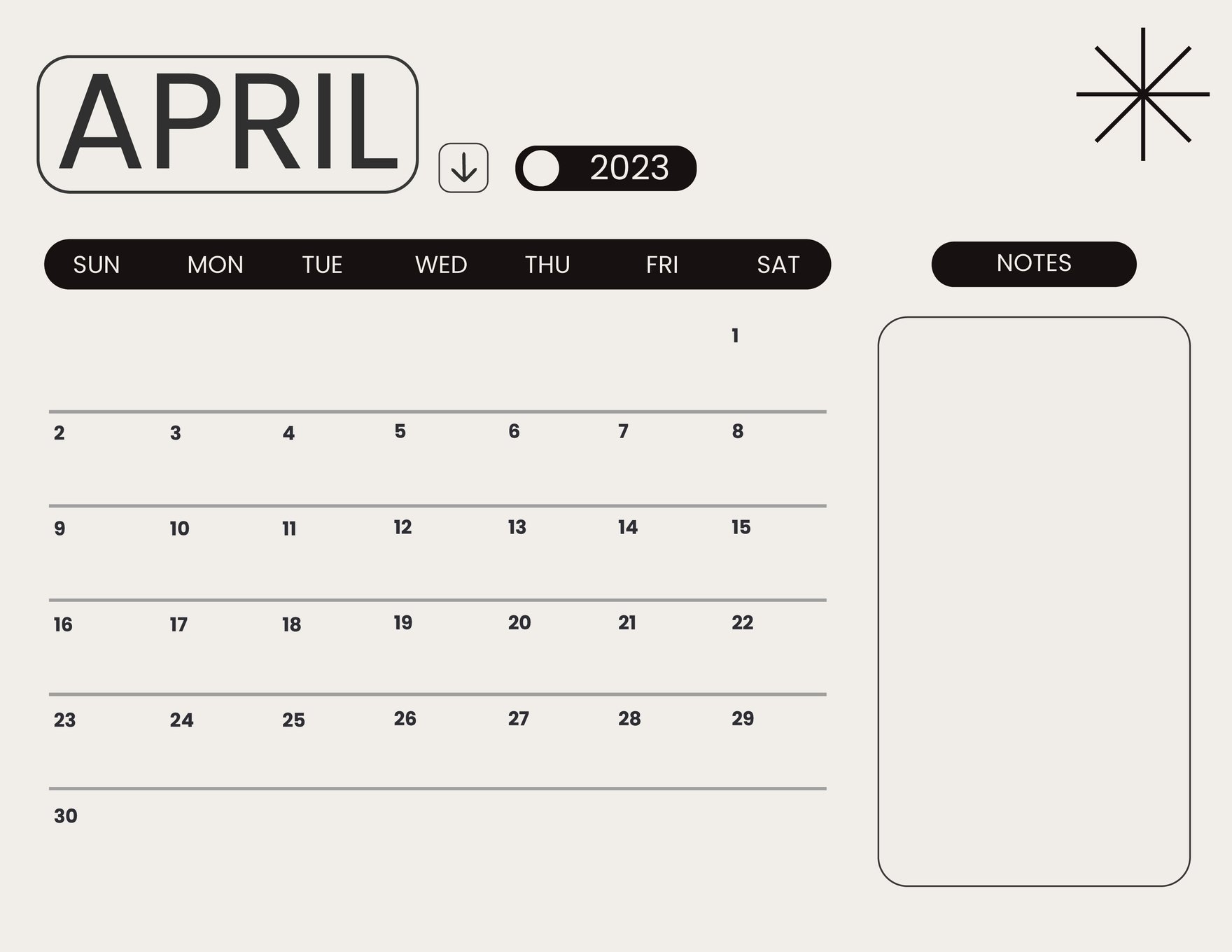 Blank April 2023 Calendar Template