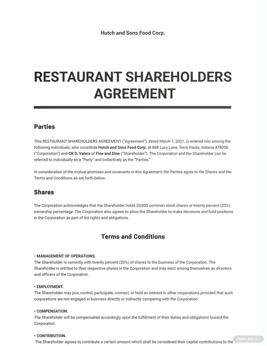 Free Simple Shareholders Agreement Template - Google Docs, Word 