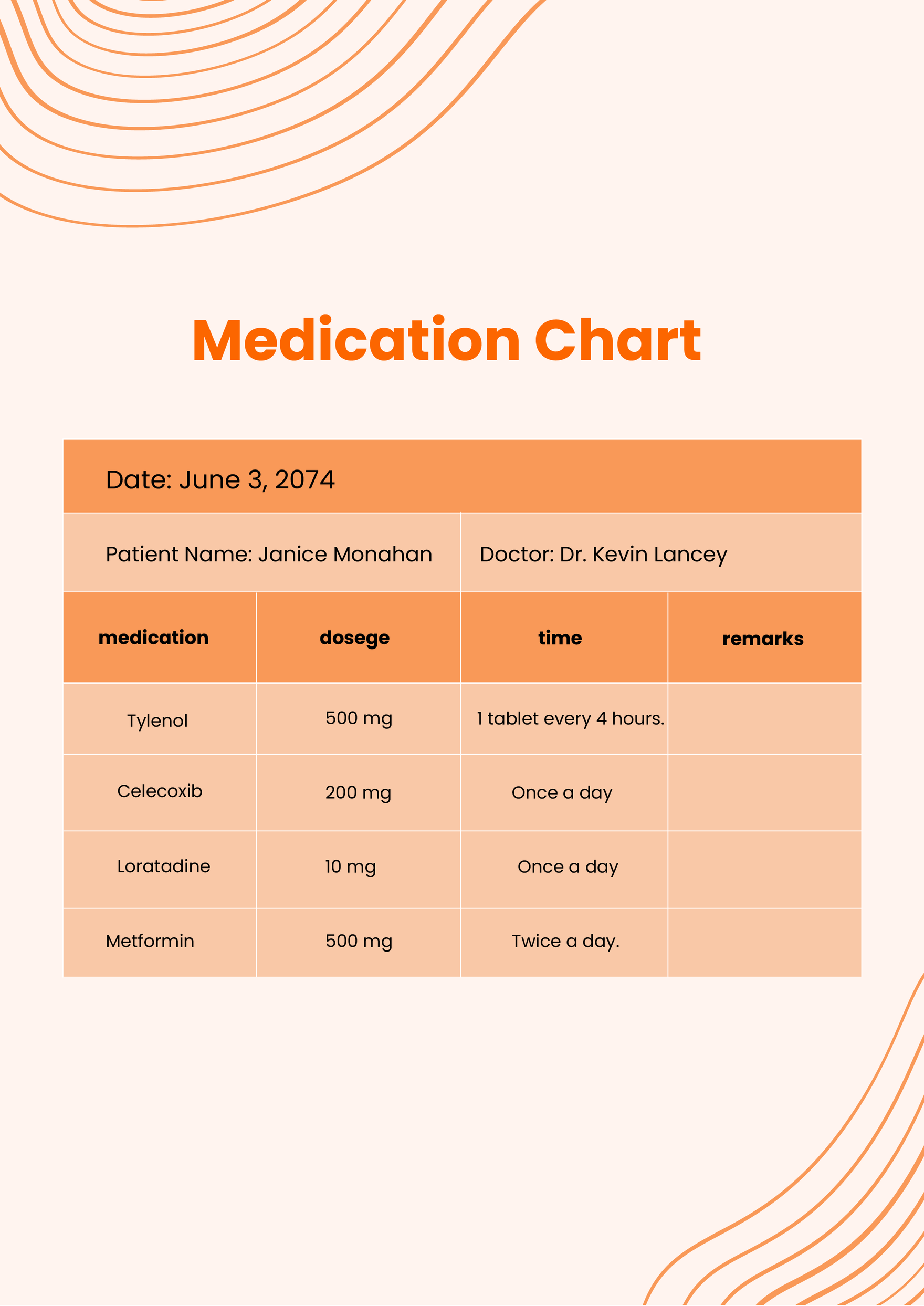 Blank Medication Chart in PDF, Illustrator